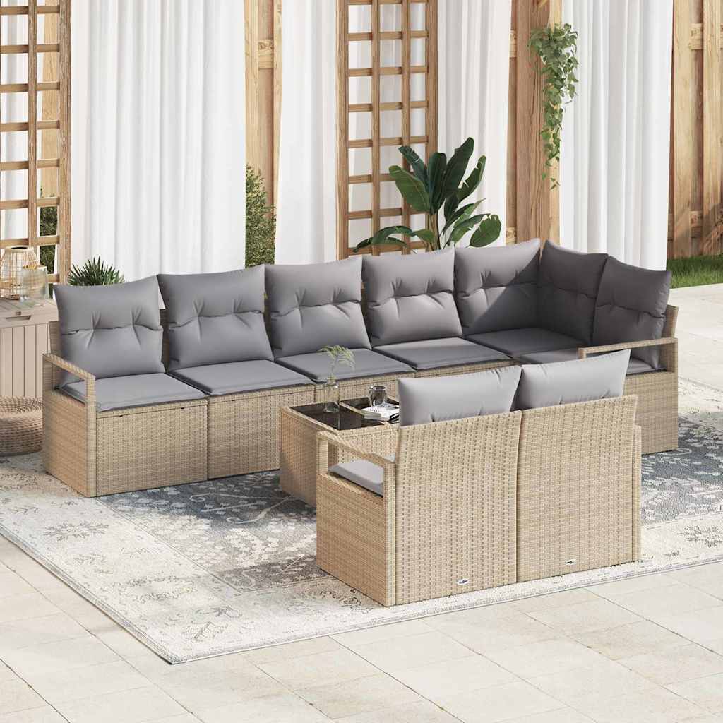 Tuinbankenset met kussen 9 pcs Beige en Licht Grijs poly rattan is nu te koop bij PeponiXL, paradijselijk wonen!