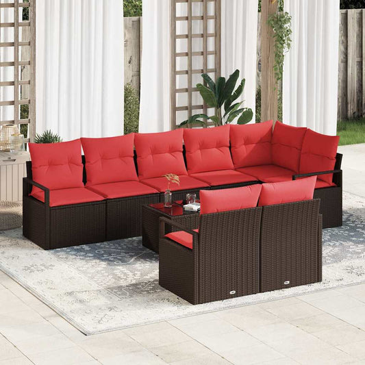 Tuinbankenset met kussen 9 pcs Bruin en Rood poly rattan is nu te koop bij PeponiXL, paradijselijk wonen!