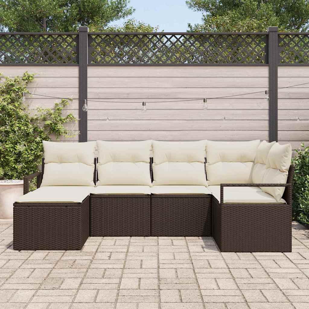 Bankstel met kussen met opslag 6 pcs Bruin en Crème poly rattan is nu te koop bij PeponiXL, paradijselijk wonen!