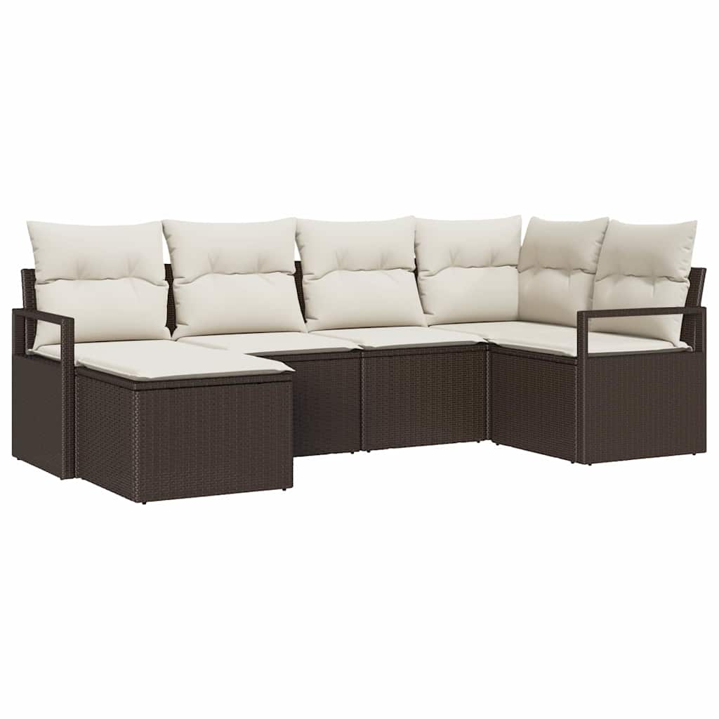 Bankstel met kussen met opslag 6 pcs Bruin en Crème poly rattan is nu te koop bij PeponiXL, paradijselijk wonen!