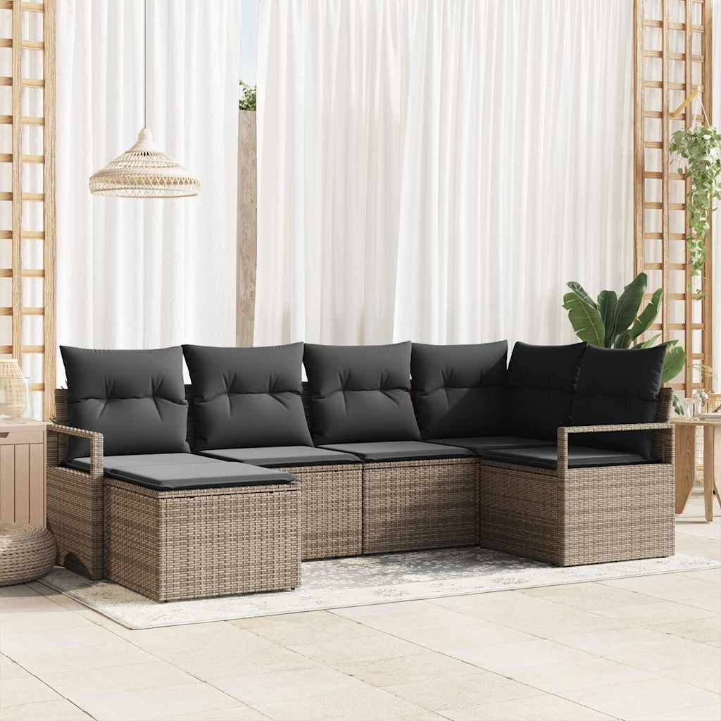 Bankstel met kussen met opslag 6 pcs Grijs poly rattan is nu te koop bij PeponiXL, paradijselijk wonen!