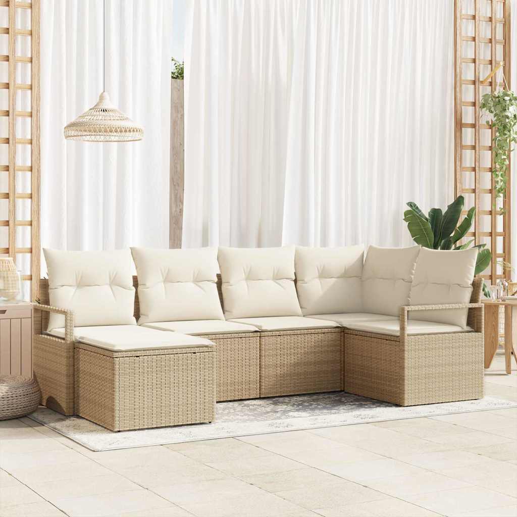 Bankstel met kussen met opslag 6 pcs Beige en Crème poly rattan is nu te koop bij PeponiXL, paradijselijk wonen!