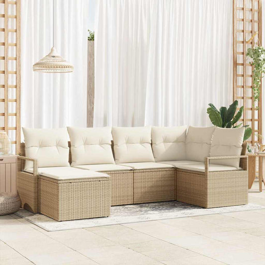 Bankstel met kussen met opslag 6 pcs Beige en Crème poly rattan is nu te koop bij PeponiXL, paradijselijk wonen!