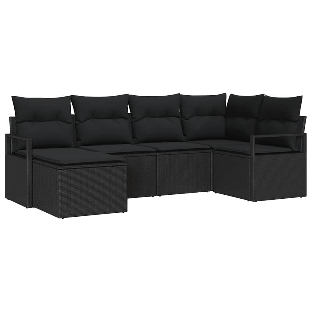 Bankstel met kussen met opslag 6 pcs Zwart poly rattan is nu te koop bij PeponiXL, paradijselijk wonen!