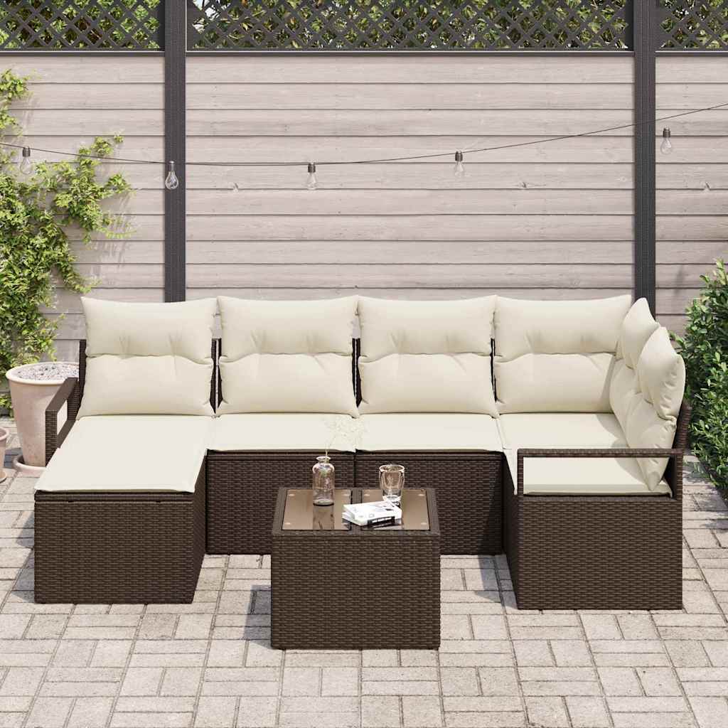 Bankstel met kussen met opslag 7 pcs Bruin en Crème poly rattan is nu te koop bij PeponiXL, paradijselijk wonen!
