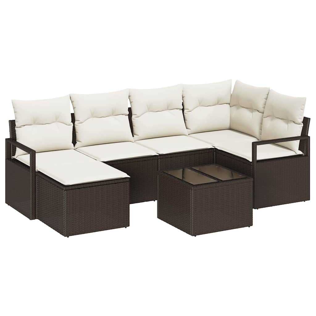 Bankstel met kussen met opslag 7 pcs Bruin en Crème poly rattan is nu te koop bij PeponiXL, paradijselijk wonen!