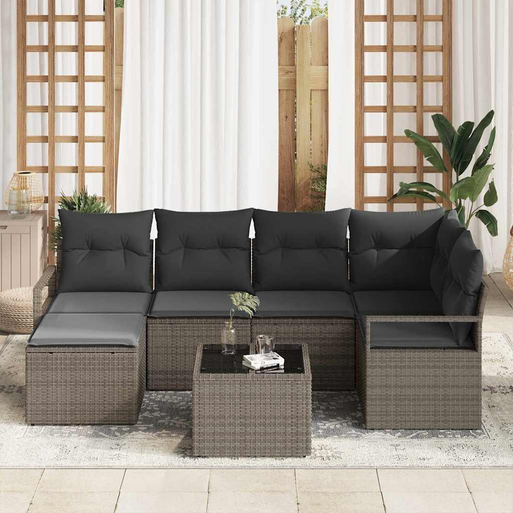 Bankstel met kussen met opslag 7 pcs Lichtgrijs poly rattan is nu te koop bij PeponiXL, paradijselijk wonen!