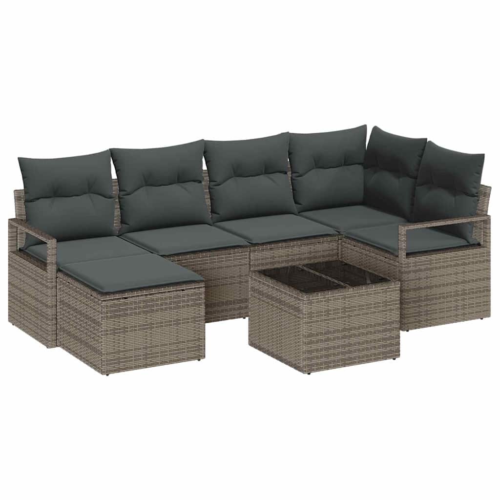 Bankstel met kussen met opslag 7 pcs Lichtgrijs poly rattan is nu te koop bij PeponiXL, paradijselijk wonen!
