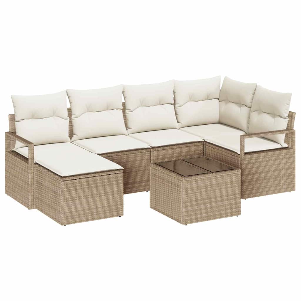 Bankstel met kussen met opslag 7 pcs Beige en Crème poly rattan is nu te koop bij PeponiXL, paradijselijk wonen!