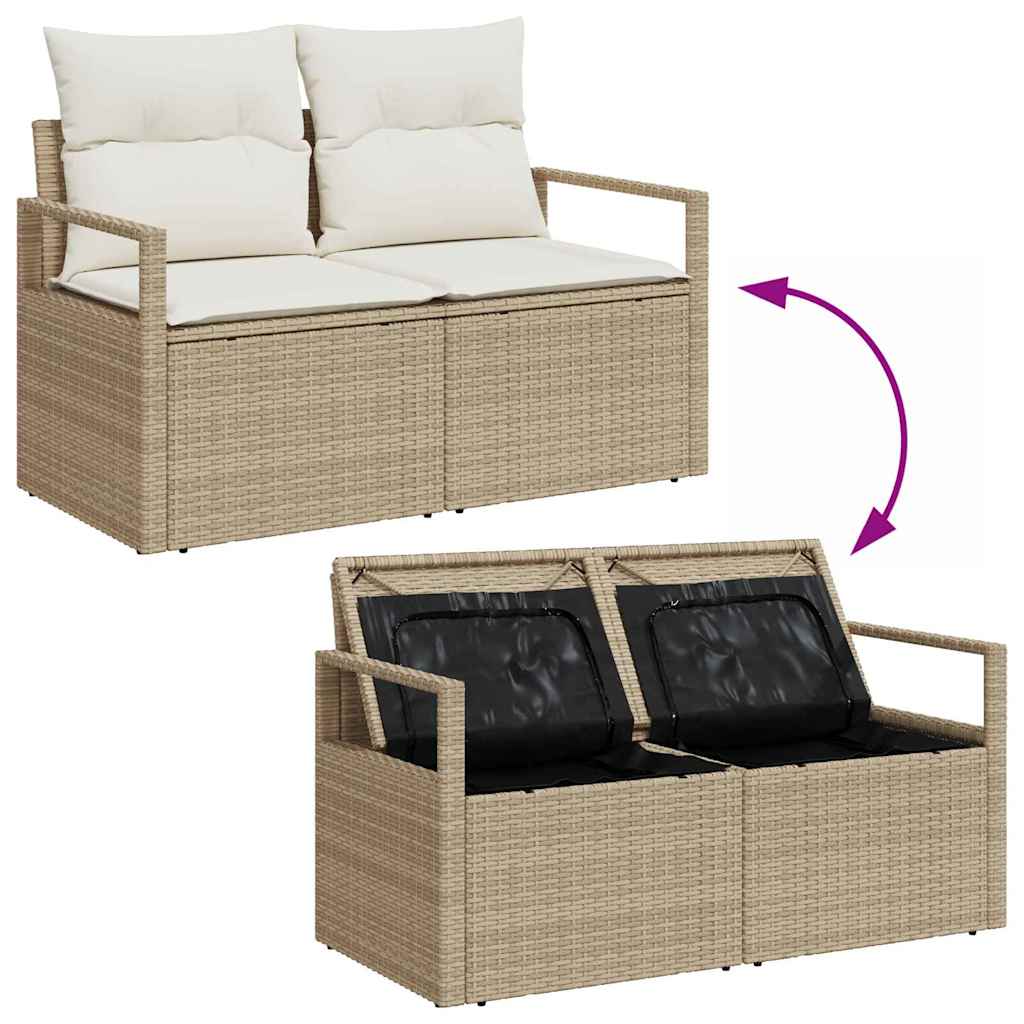 Bankstel met kussen met opslag 7 pcs Beige en Crème poly rattan is nu te koop bij PeponiXL, paradijselijk wonen!