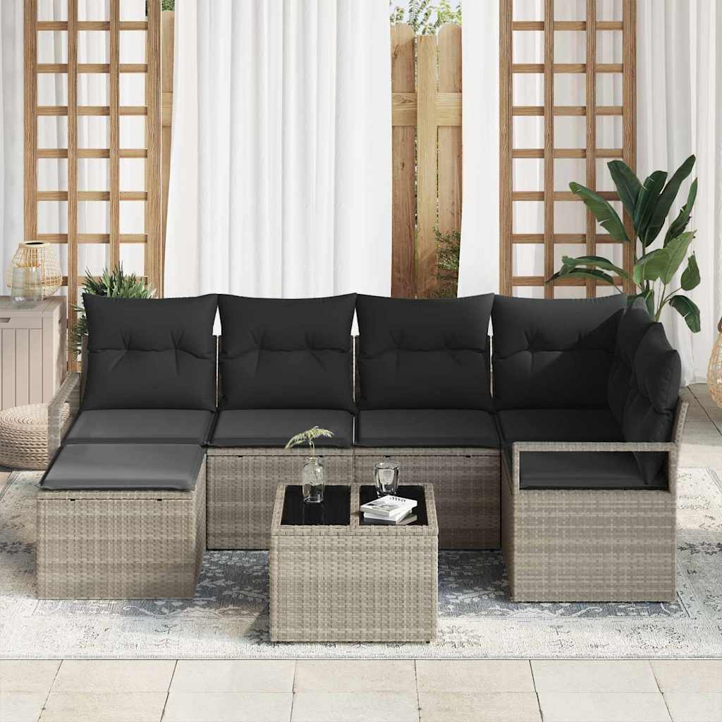 Bankstel met kussen met opslag 7 pcs Lichtgrijs poly rattan is nu te koop bij PeponiXL, paradijselijk wonen!