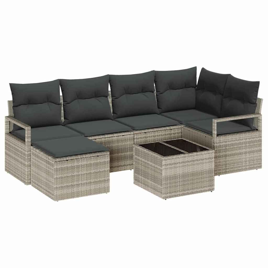 Bankstel met kussen met opslag 7 pcs Lichtgrijs poly rattan is nu te koop bij PeponiXL, paradijselijk wonen!