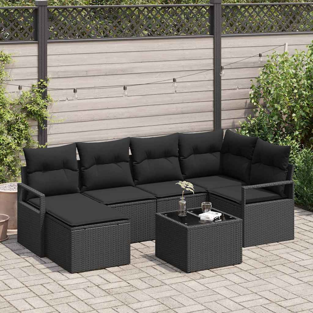 Bankstel met kussen met opslag 7 pcs Zwart poly rattan is nu te koop bij PeponiXL, paradijselijk wonen!
