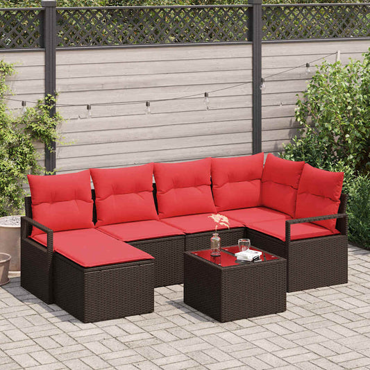 Bankstel met kussen met opslag 7 pcs Bruin en Rood poly rattan is nu te koop bij PeponiXL, paradijselijk wonen!