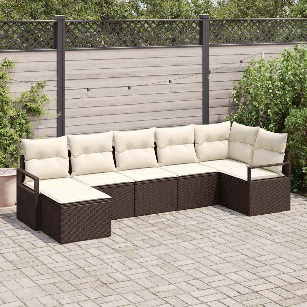 Bankstel met kussen met opslag 7 pcs Bruin en Crème poly rattan is nu te koop bij PeponiXL, paradijselijk wonen!