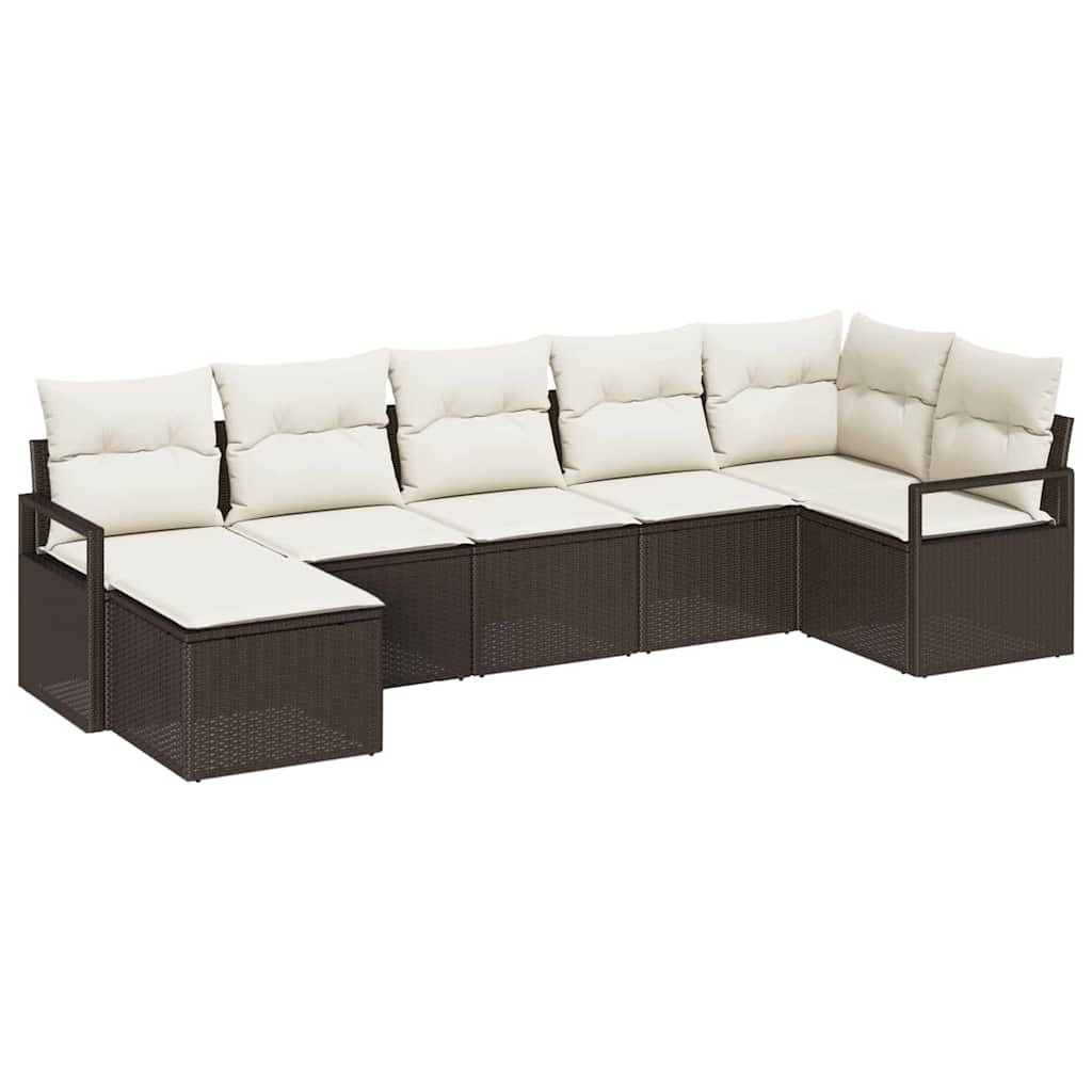 Bankstel met kussen met opslag 7 pcs Bruin en Crème poly rattan is nu te koop bij PeponiXL, paradijselijk wonen!