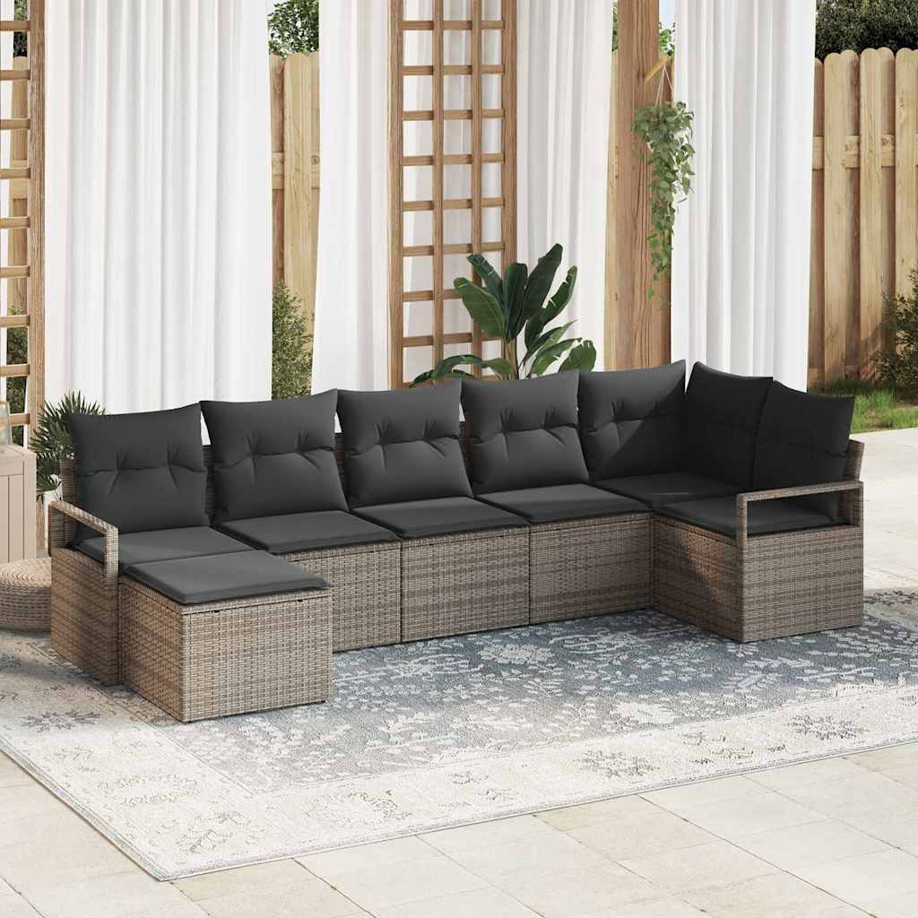 Bankstel met kussen met opslag 7 pcs Grijs poly rattan is nu te koop bij PeponiXL, paradijselijk wonen!