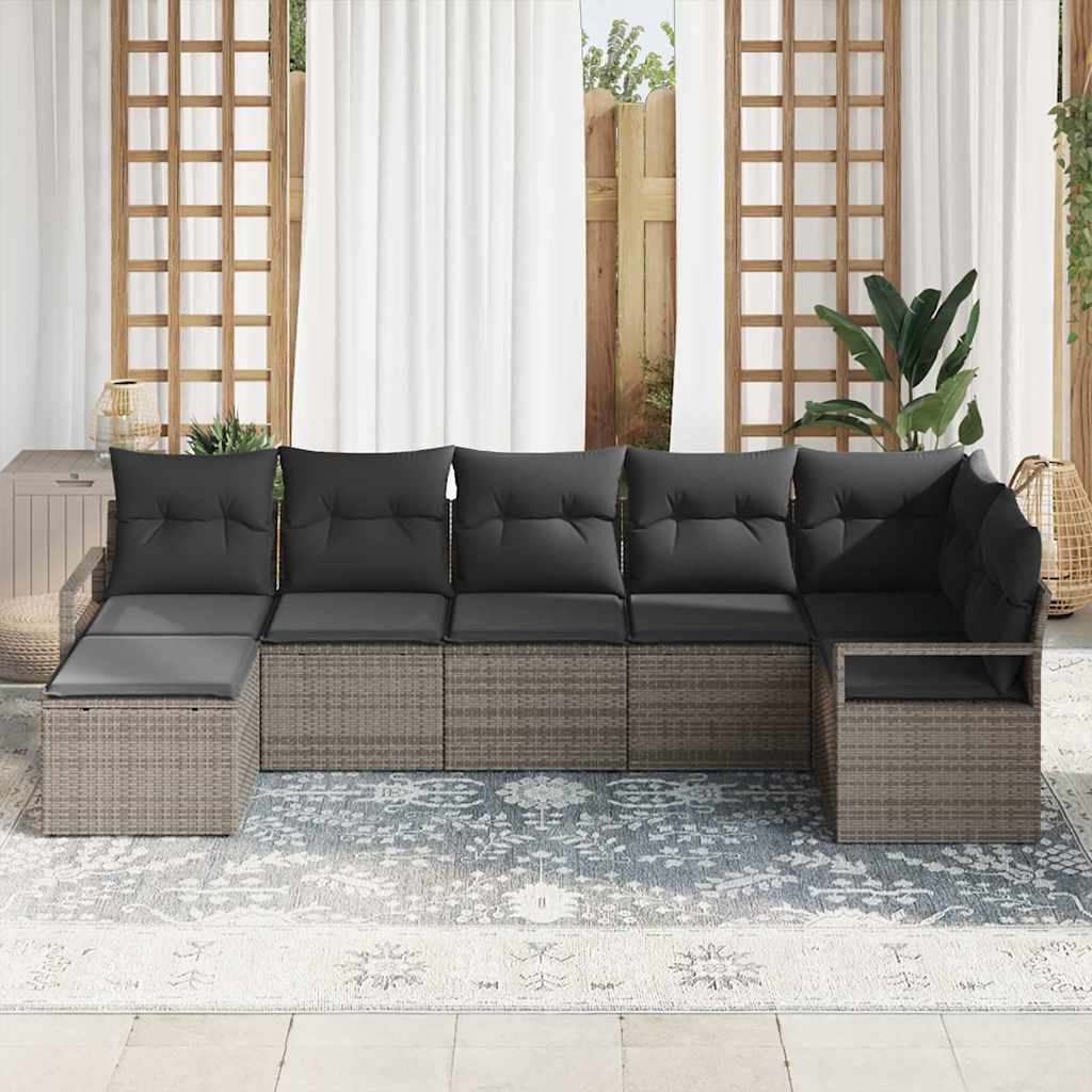 Bankstel met kussen met opslag 7 pcs Grijs poly rattan is nu te koop bij PeponiXL, paradijselijk wonen!