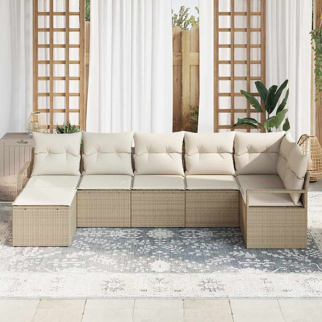 Bankstel met kussen met opslag 7 pcs Beige en Crème poly rattan is nu te koop bij PeponiXL, paradijselijk wonen!