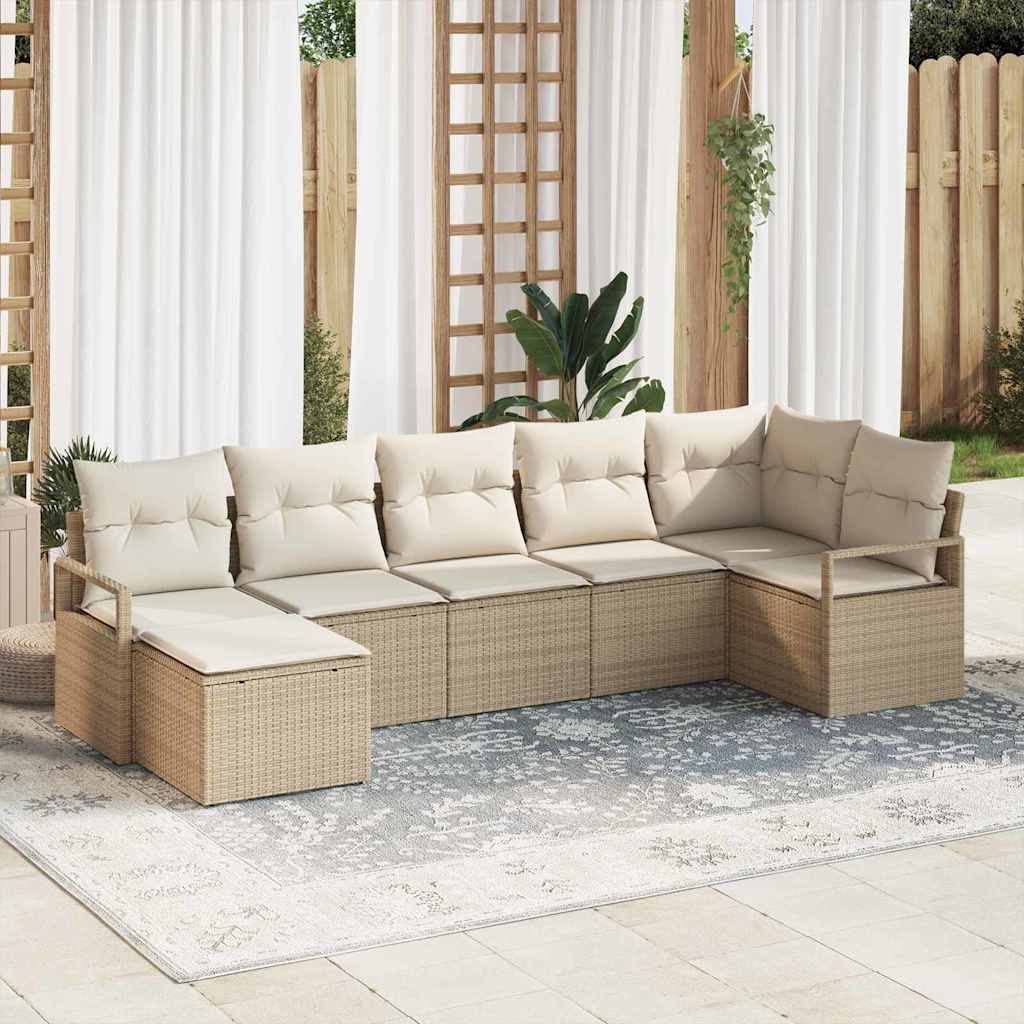 Bankstel met kussen met opslag 7 pcs Beige en Crème poly rattan is nu te koop bij PeponiXL, paradijselijk wonen!