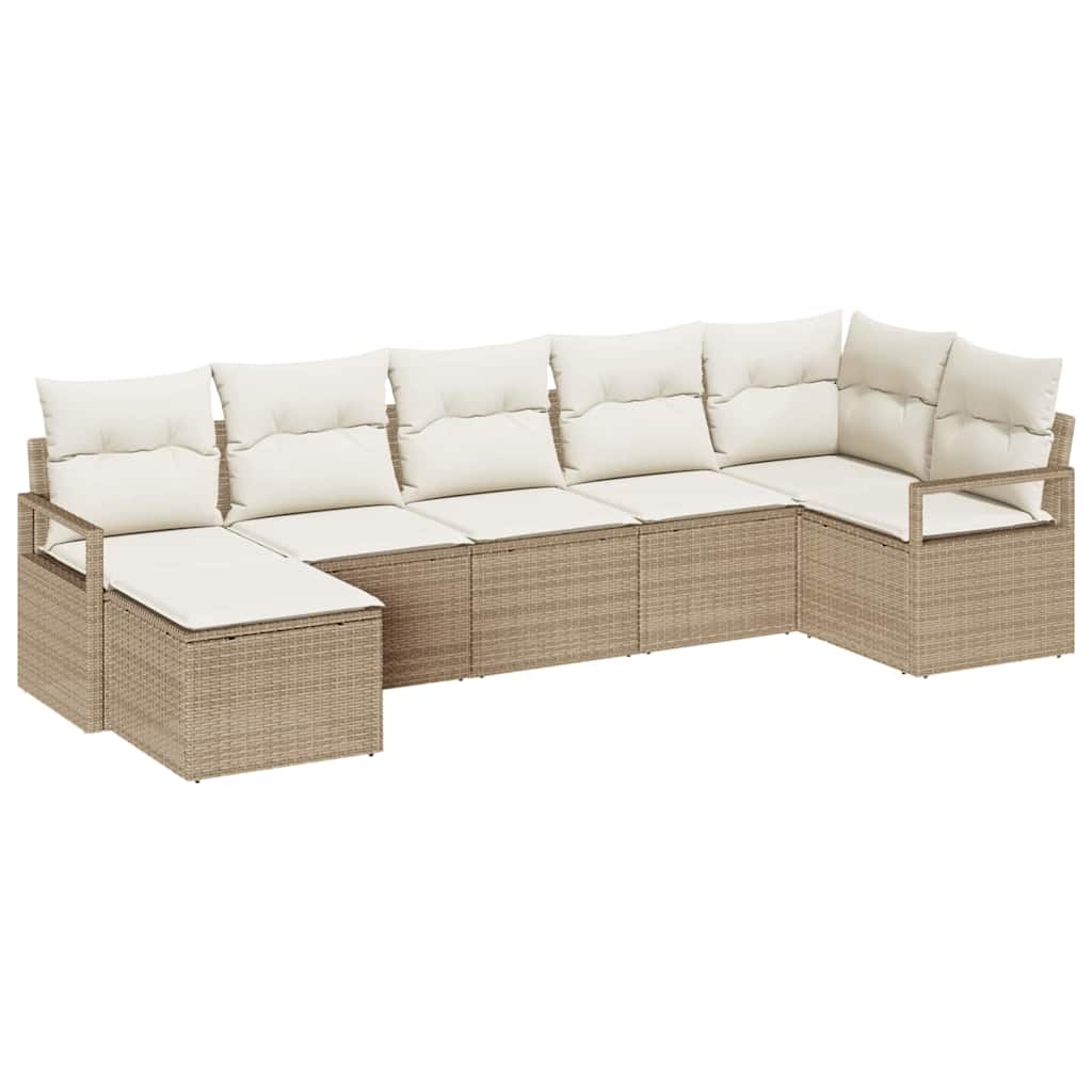 Bankstel met kussen met opslag 7 pcs Beige en Crème poly rattan is nu te koop bij PeponiXL, paradijselijk wonen!