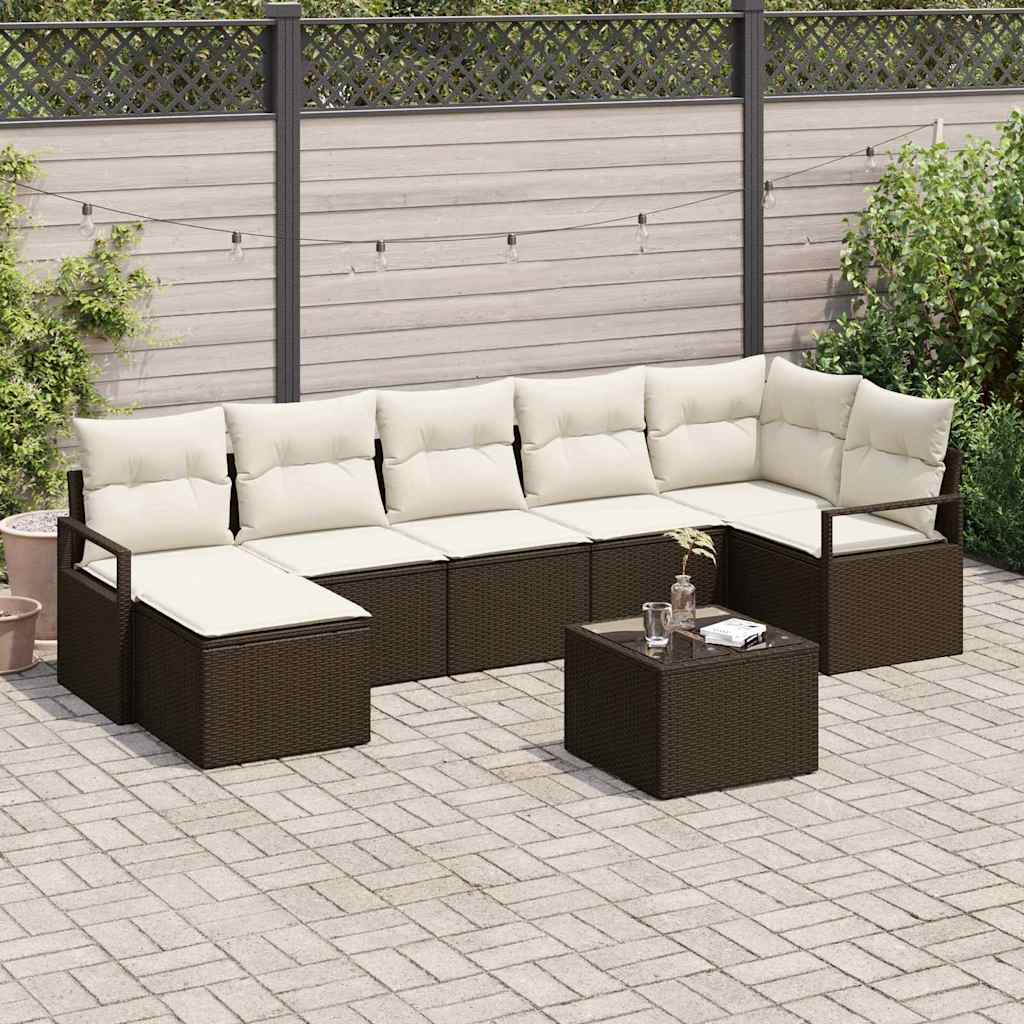 Bankstel met kussen met opslag 8 pcs Bruin en Crème poly rattan is nu te koop bij PeponiXL, paradijselijk wonen!