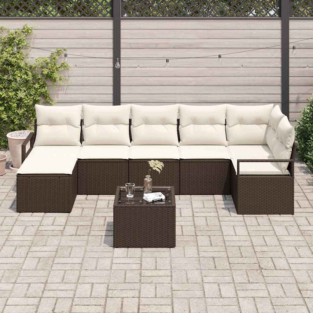 Bankstel met kussen met opslag 8 pcs Bruin en Crème poly rattan is nu te koop bij PeponiXL, paradijselijk wonen!