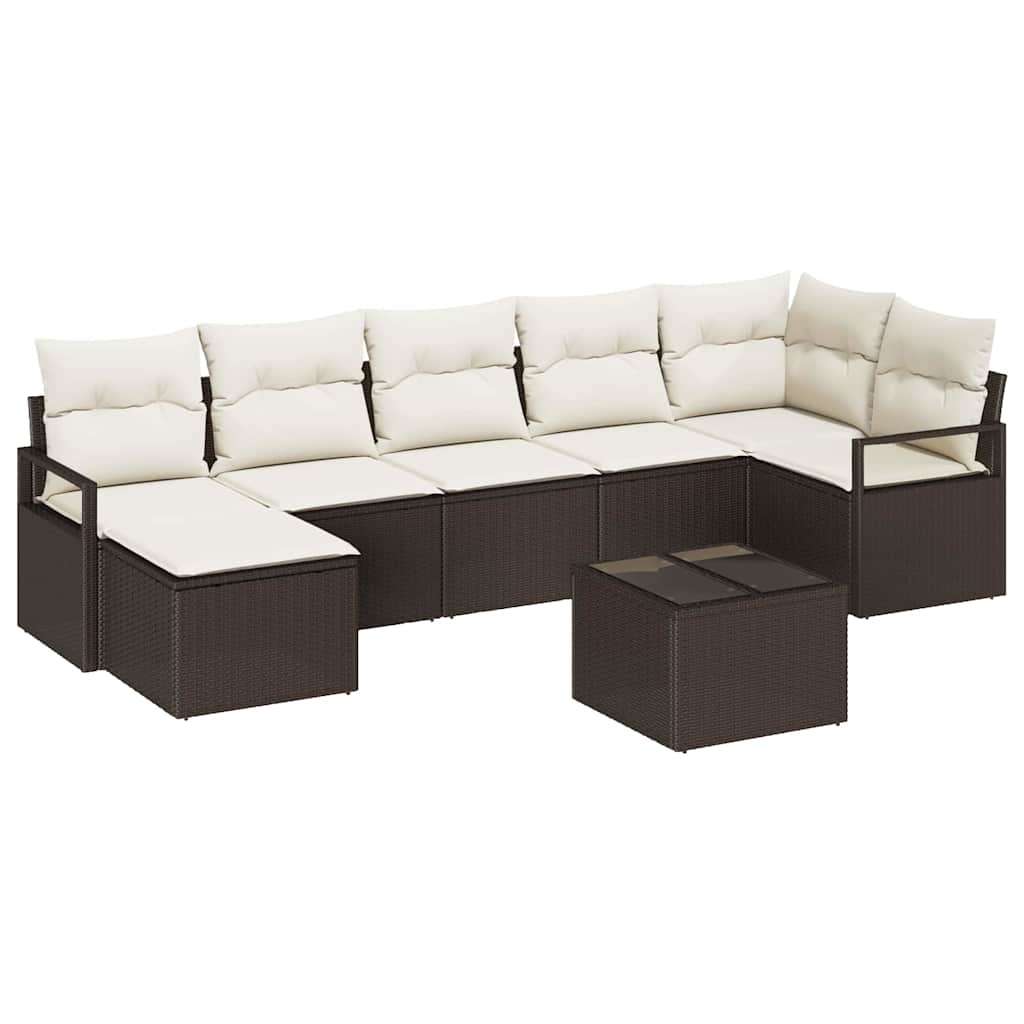 Bankstel met kussen met opslag 8 pcs Bruin en Crème poly rattan is nu te koop bij PeponiXL, paradijselijk wonen!