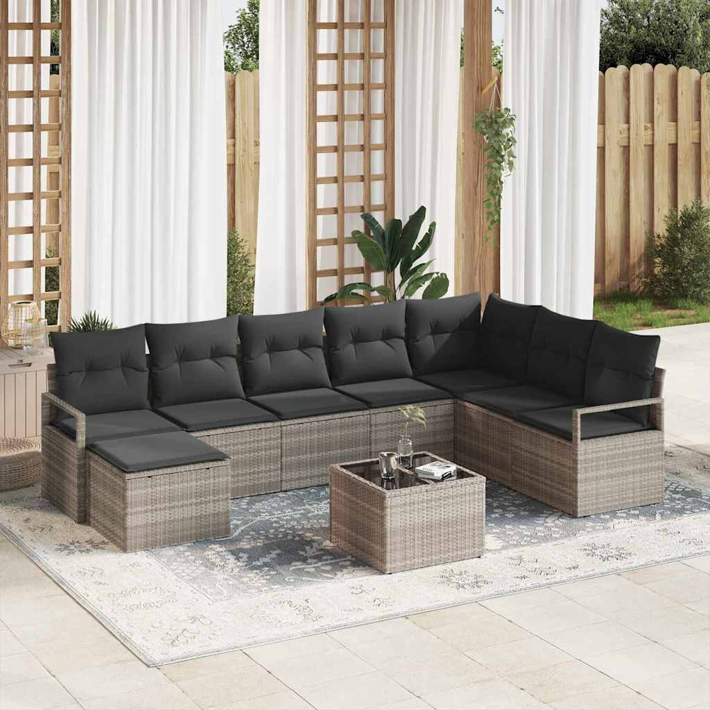 Bankstel met kussen met opslag 8 pcs Lichtgrijs poly rattan is nu te koop bij PeponiXL, paradijselijk wonen!