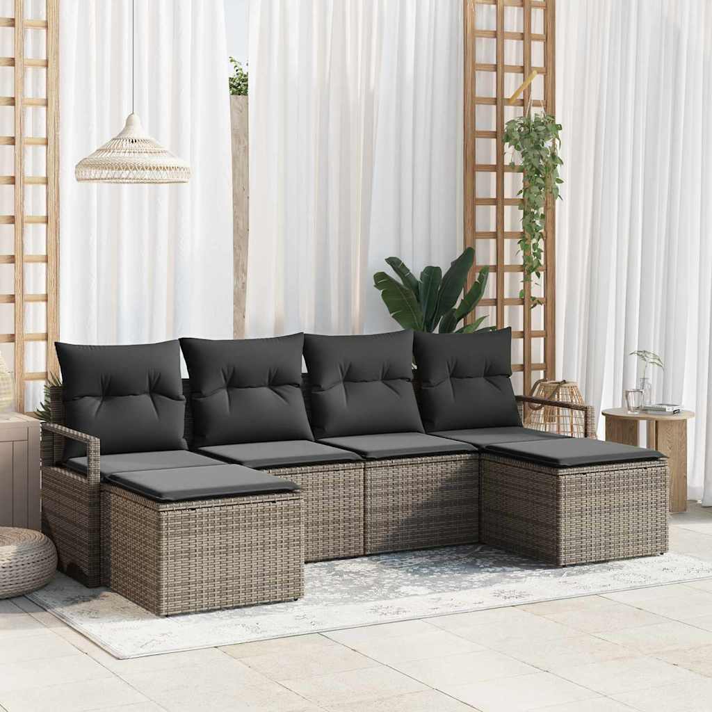 Bankstel met kussen met opslag 6 pcs Grijs poly rattan is nu te koop bij PeponiXL, paradijselijk wonen!