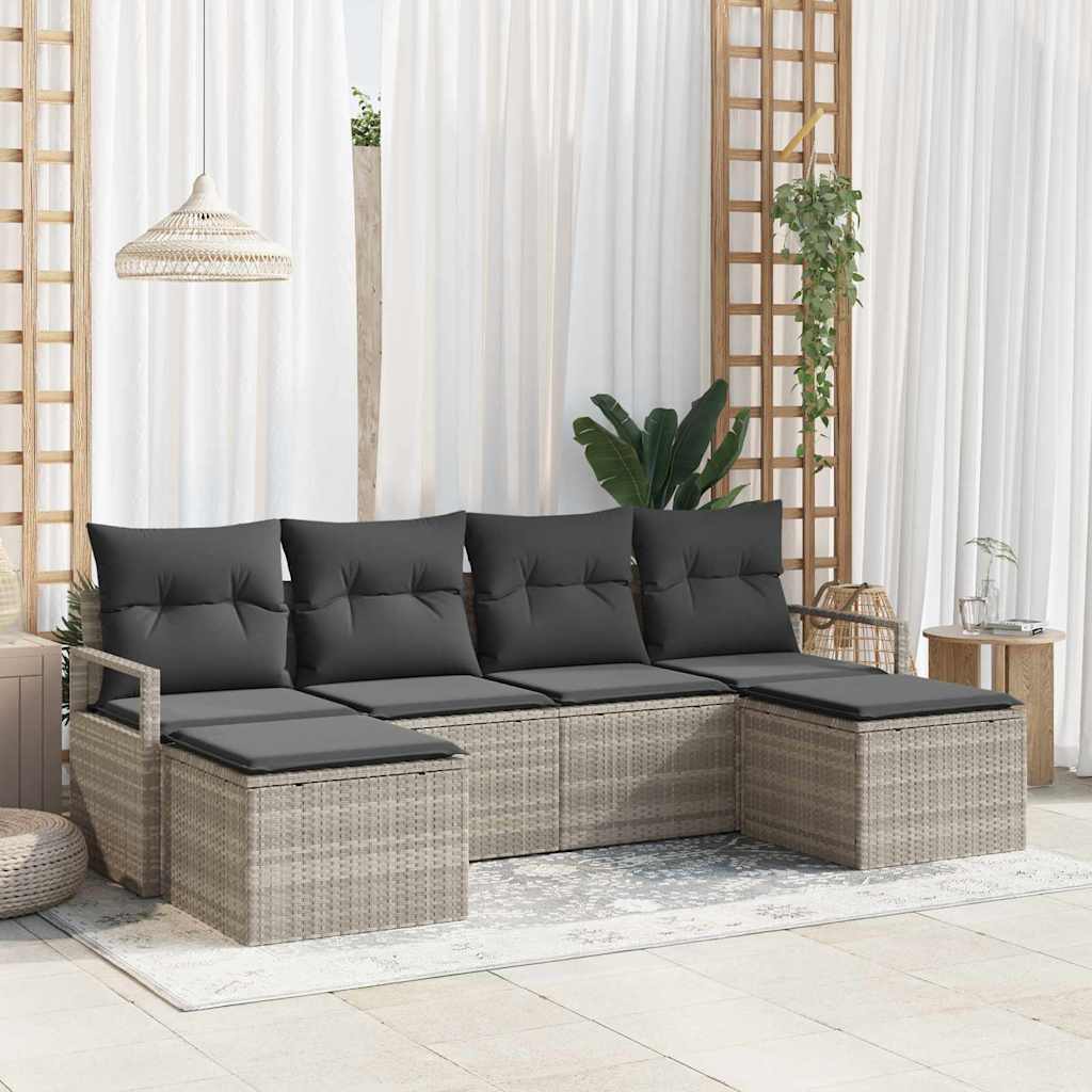 Bankstel met kussen met opslag 6 pcs Lichtgrijs poly rattan is nu te koop bij PeponiXL, paradijselijk wonen!
