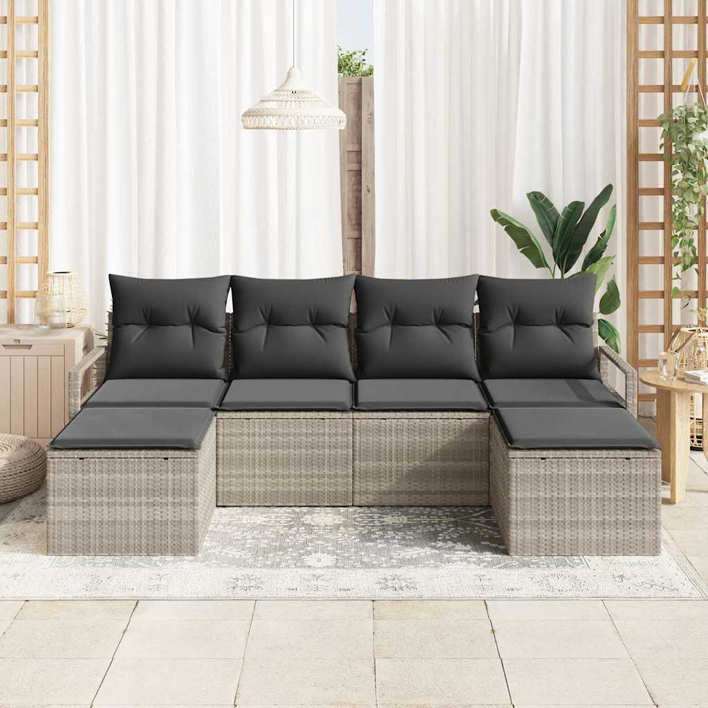 Bankstel met kussen met opslag 6 pcs Lichtgrijs poly rattan is nu te koop bij PeponiXL, paradijselijk wonen!