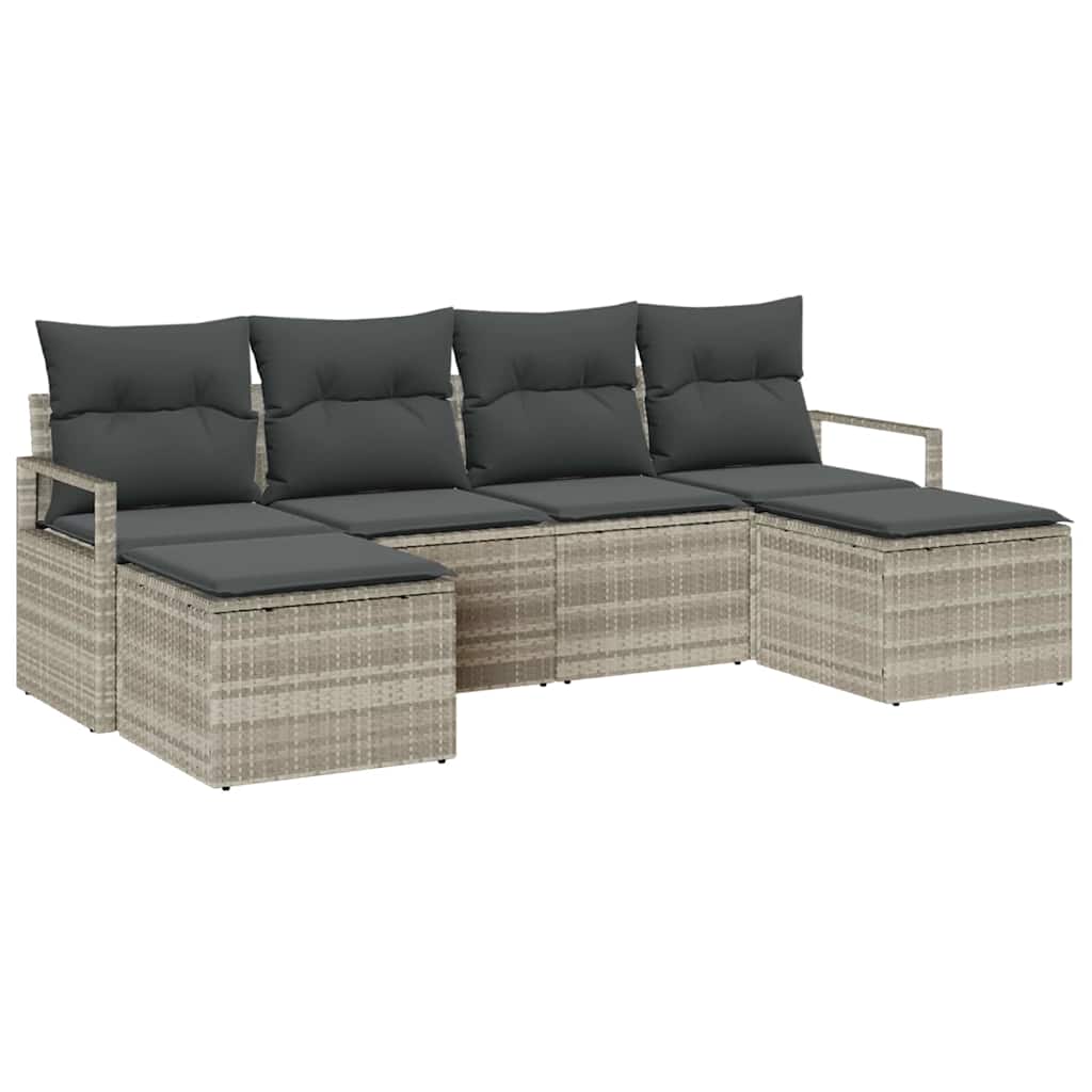 Bankstel met kussen met opslag 6 pcs Lichtgrijs poly rattan is nu te koop bij PeponiXL, paradijselijk wonen!