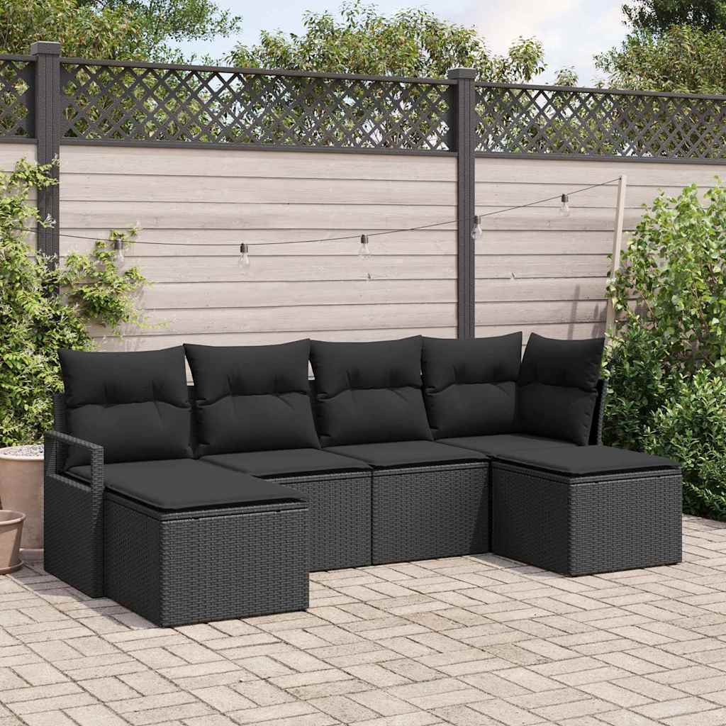 Bankstel met kussen met opslag 6 pcs Zwart poly rattan is nu te koop bij PeponiXL, paradijselijk wonen!