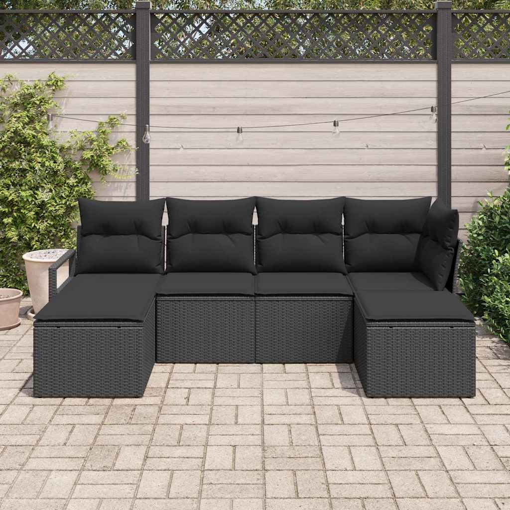 Bankstel met kussen met opslag 6 pcs Zwart poly rattan is nu te koop bij PeponiXL, paradijselijk wonen!