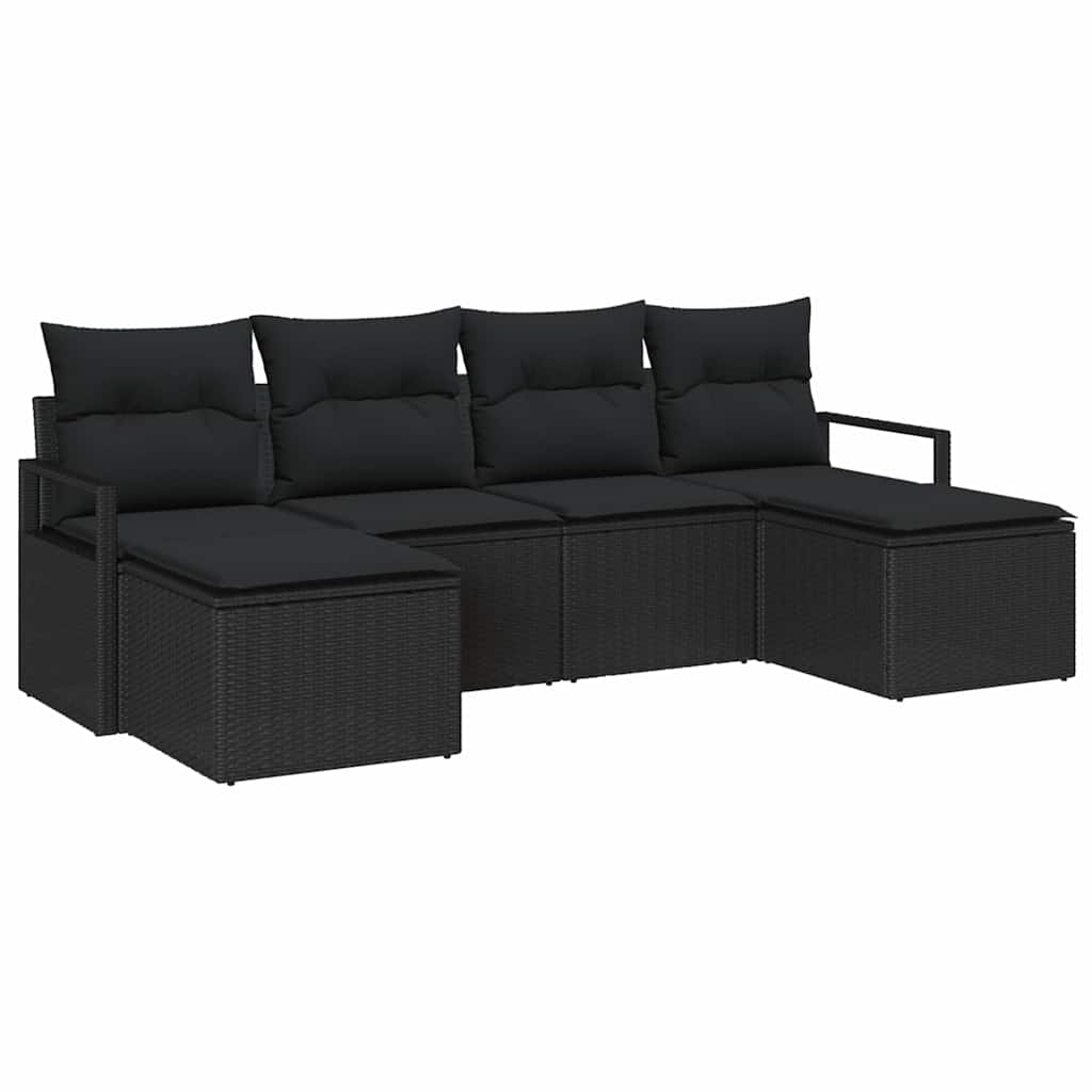 Bankstel met kussen met opslag 6 pcs Zwart poly rattan is nu te koop bij PeponiXL, paradijselijk wonen!