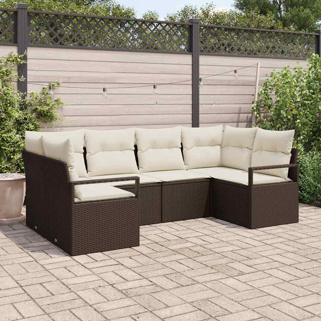 Tuinbankenset met kussen 6 pcs Bruin en wit poly rattan is nu te koop bij PeponiXL, paradijselijk wonen!