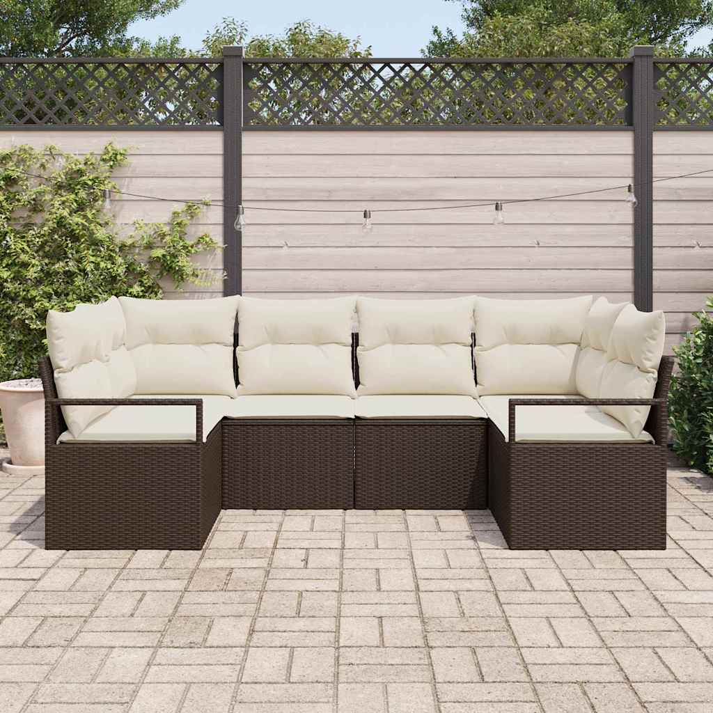 Tuinbankenset met kussen 6 pcs Bruin en wit poly rattan is nu te koop bij PeponiXL, paradijselijk wonen!