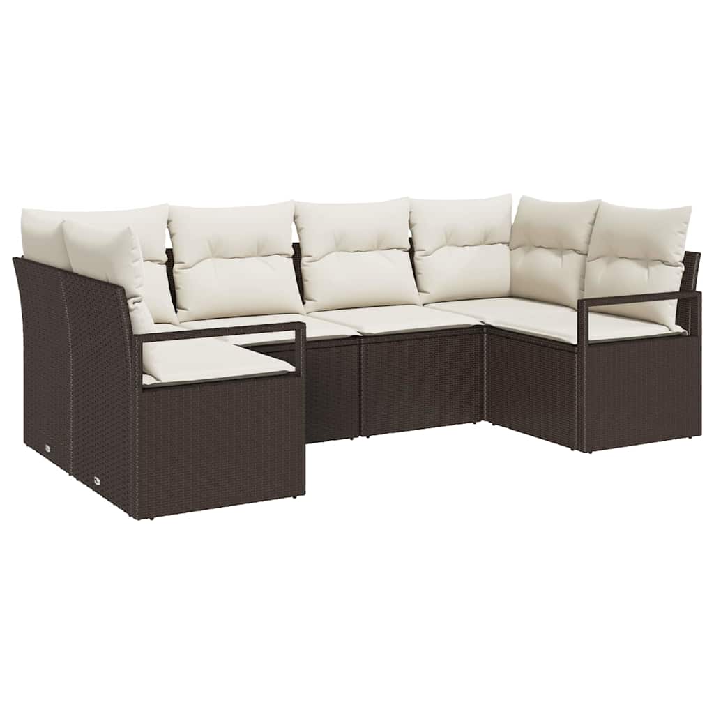 Tuinbankenset met kussen 6 pcs Bruin en wit poly rattan is nu te koop bij PeponiXL, paradijselijk wonen!