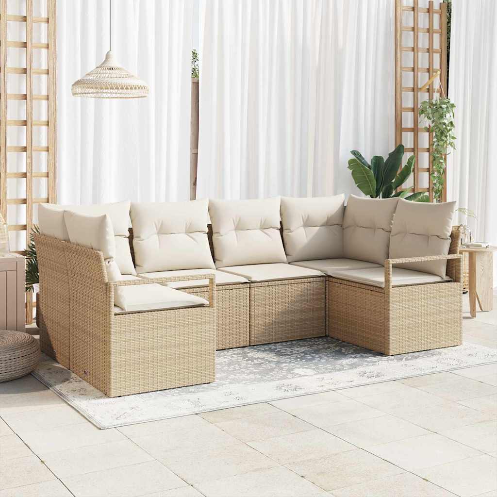 Tuinbankenset met kussen 6 pcs Beige en Wit poly rattan is nu te koop bij PeponiXL, paradijselijk wonen!