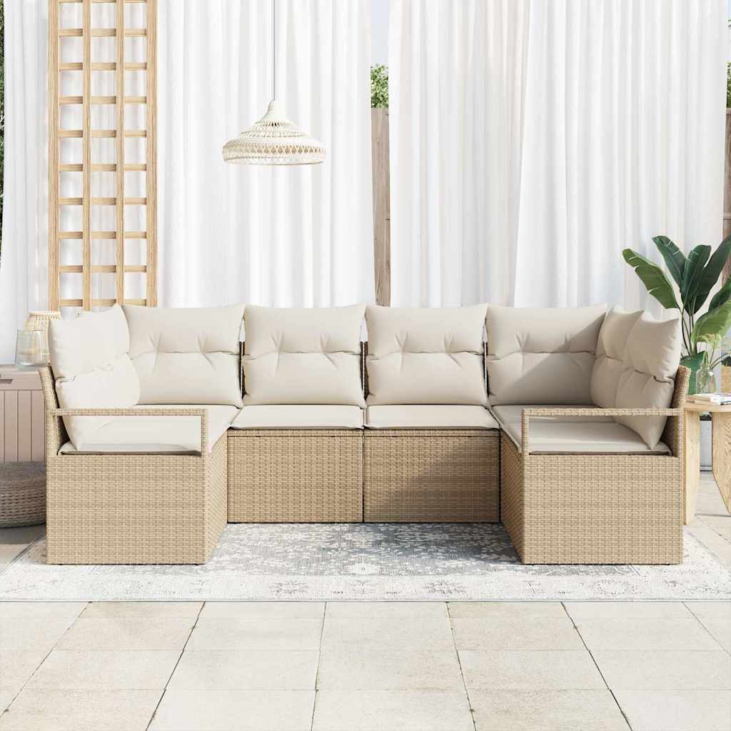 Tuinbankenset met kussen 6 pcs Beige en Wit poly rattan is nu te koop bij PeponiXL, paradijselijk wonen!