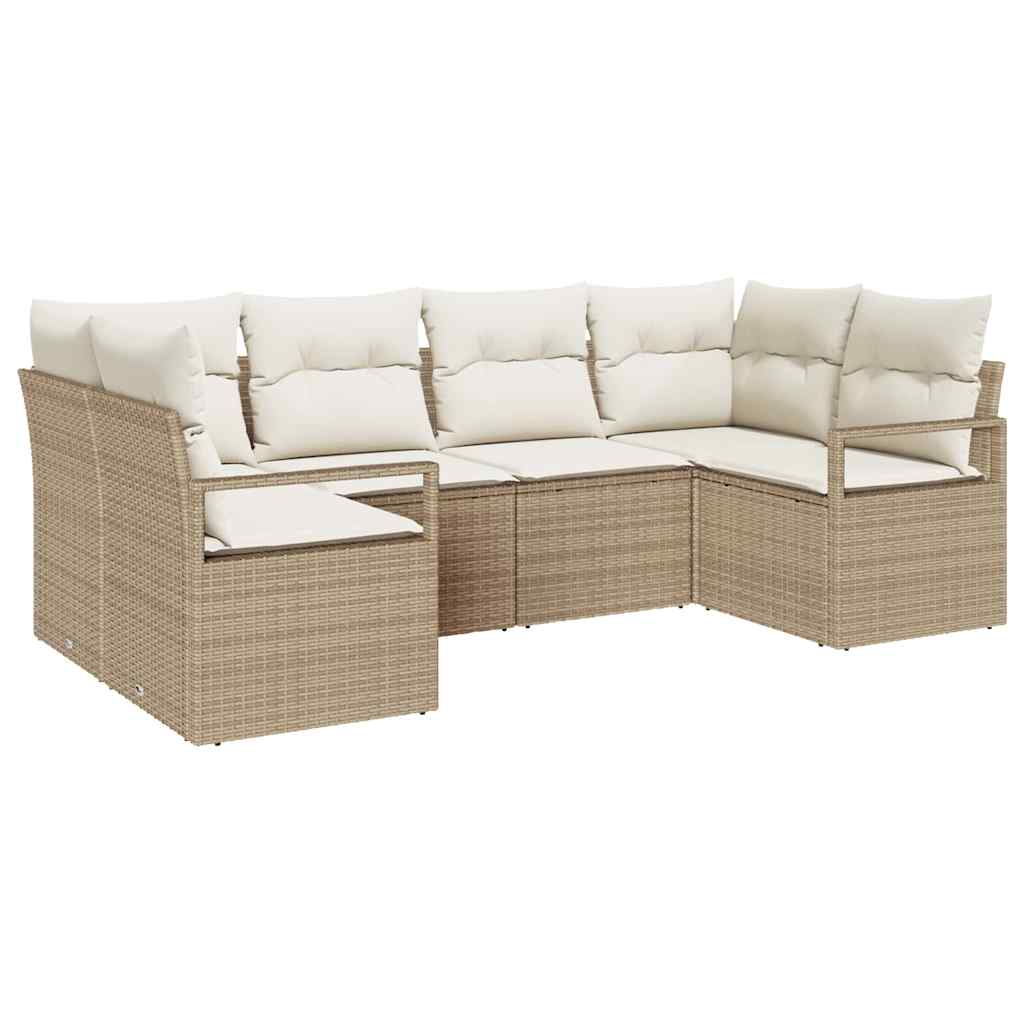 Tuinbankenset met kussen 6 pcs Beige en Wit poly rattan is nu te koop bij PeponiXL, paradijselijk wonen!