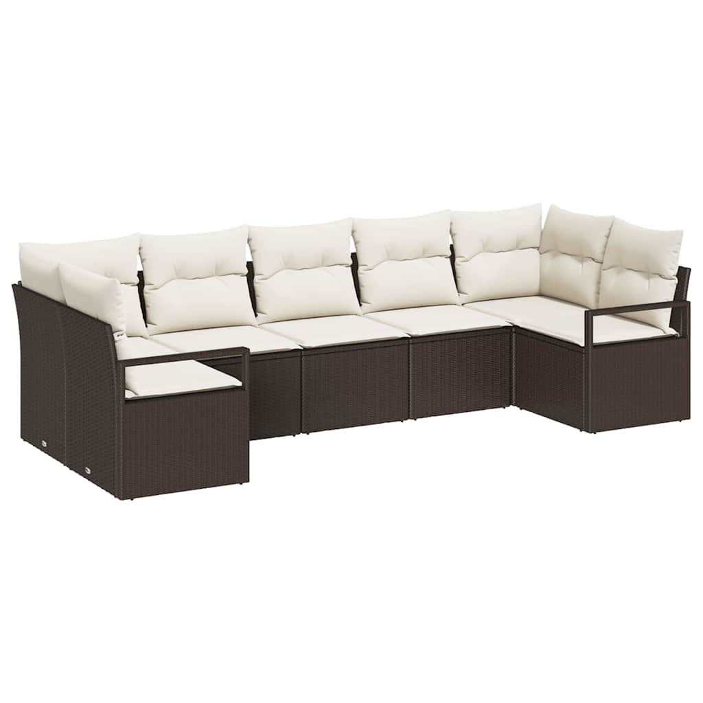 Tuinbankenset met kussen 7 pcs Bruin en wit poly rattan is nu te koop bij PeponiXL, paradijselijk wonen!
