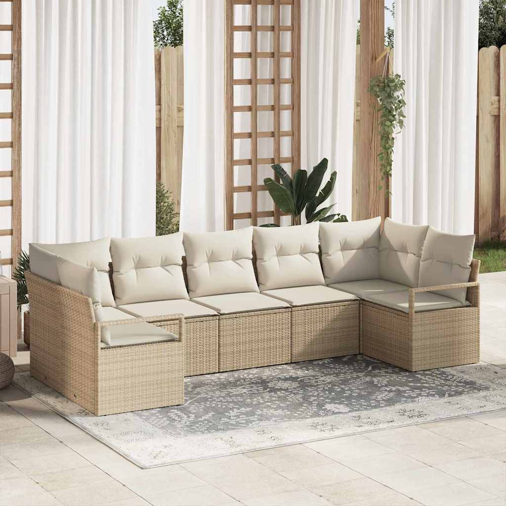 Tuinbankenset met kussen 7 pcs Beige en Wit poly rattan is nu te koop bij PeponiXL, paradijselijk wonen!