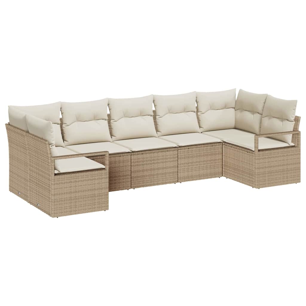 Tuinbankenset met kussen 7 pcs Beige en Wit poly rattan is nu te koop bij PeponiXL, paradijselijk wonen!