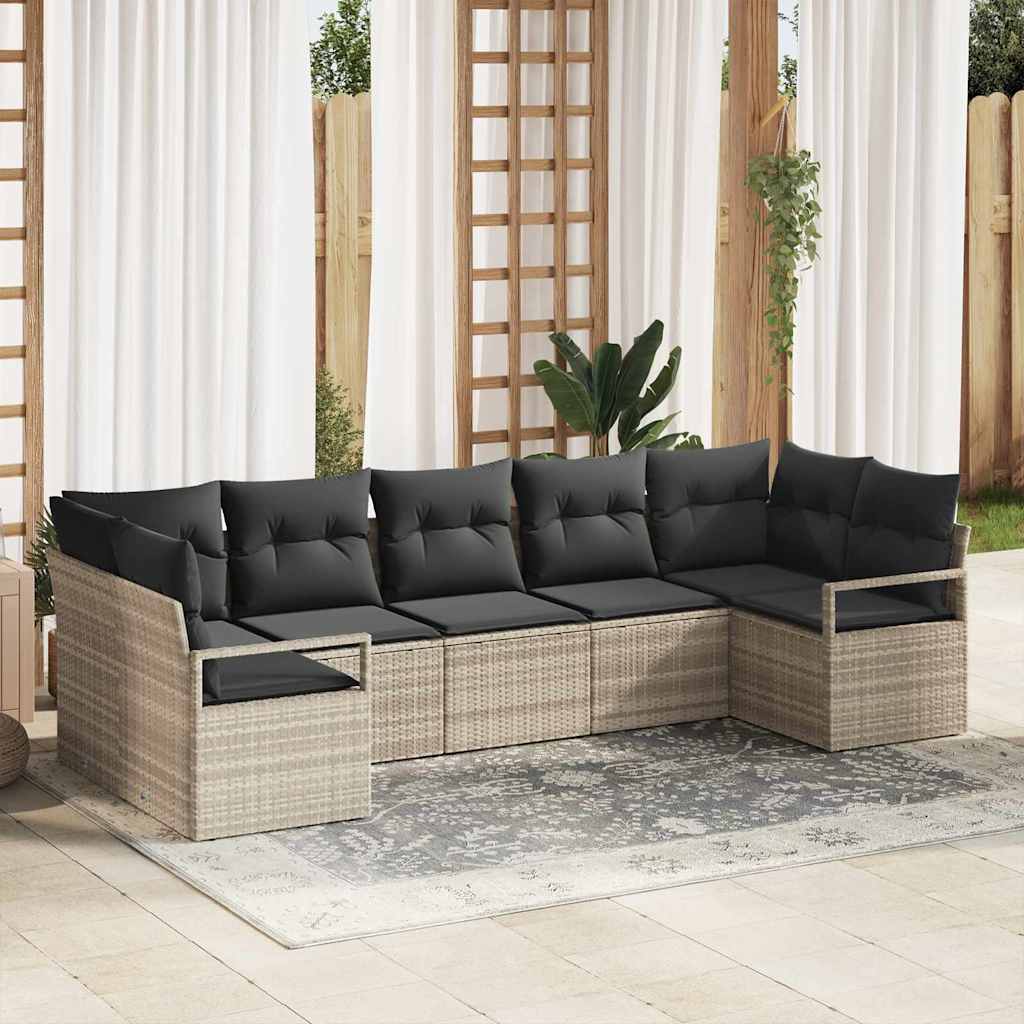 Tuinbankenset met kussen 7 pcs Lichtgrijs poly rattan is nu te koop bij PeponiXL, paradijselijk wonen!