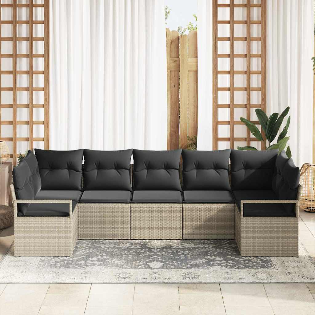 Tuinbankenset met kussen 7 pcs Lichtgrijs poly rattan is nu te koop bij PeponiXL, paradijselijk wonen!