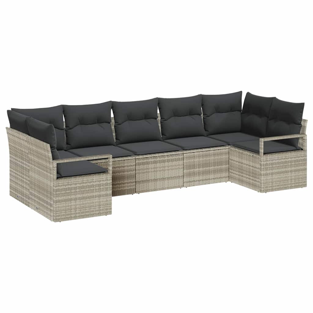 Tuinbankenset met kussen 7 pcs Lichtgrijs poly rattan is nu te koop bij PeponiXL, paradijselijk wonen!