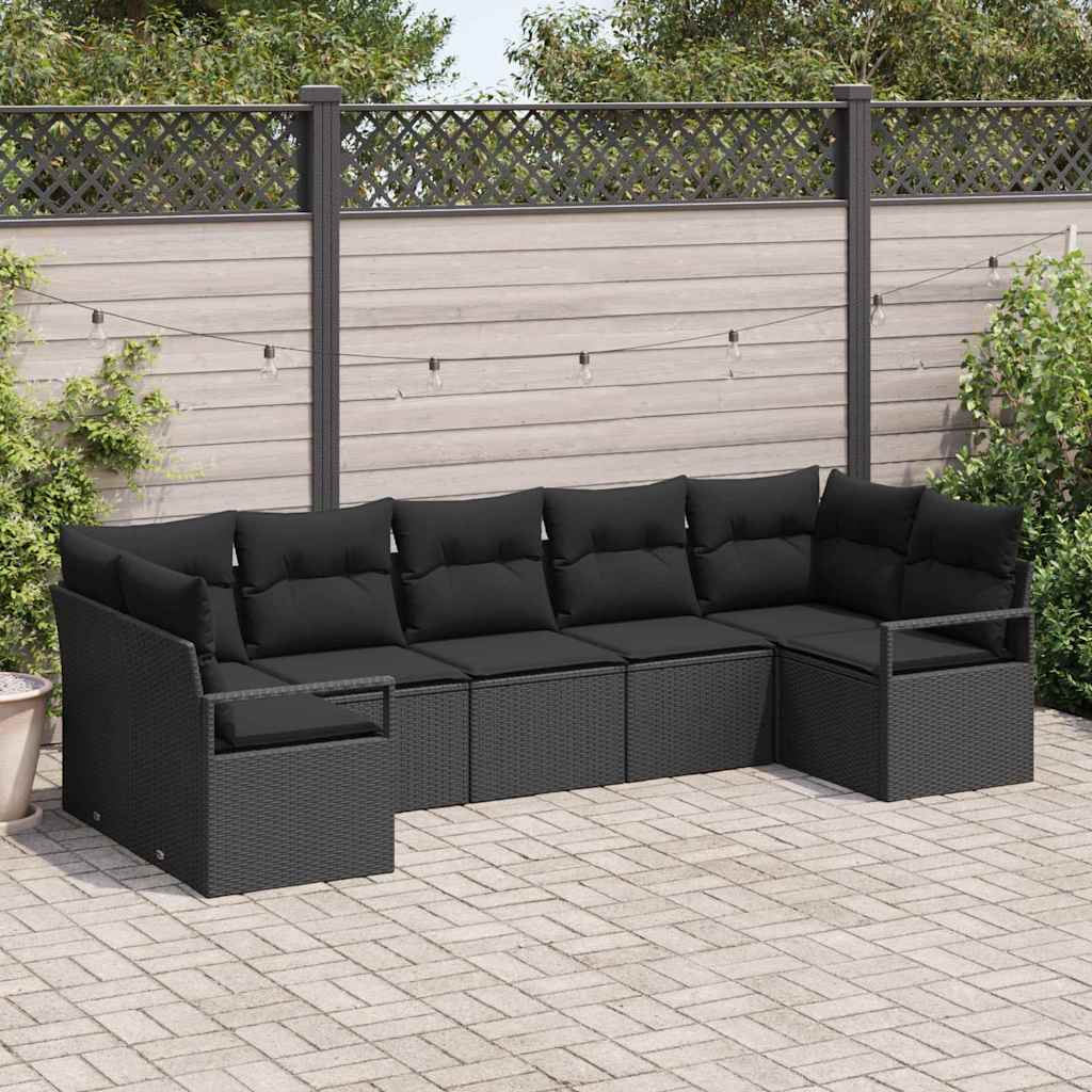 Tuinbankenset met kussen met opslag 7 pcs Zwart poly rattan is nu te koop bij PeponiXL, paradijselijk wonen!
