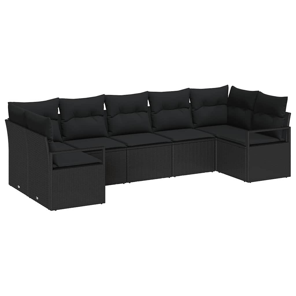 Tuinbankenset met kussen met opslag 7 pcs Zwart poly rattan is nu te koop bij PeponiXL, paradijselijk wonen!